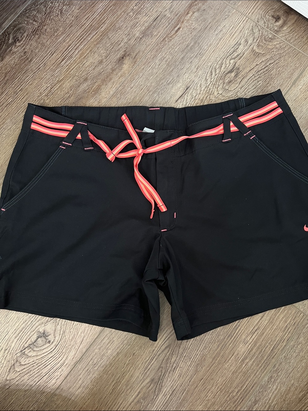 Nike Black Athletic Shorts with Coral Drawstring